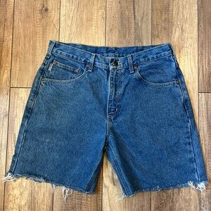 Carhartt Medium Wash 100% Cotton Relaxed Fit Raw Hem Cut-off Denim Shorts